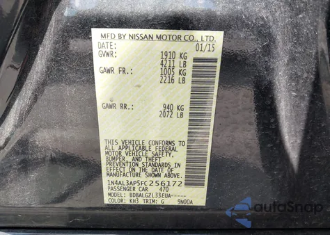 2015 Nissan Altima 2.5/2.5 S/2.5 Sl/2.5 Sv from USA, damaged, VIN 1N4AL3AP5FC256172